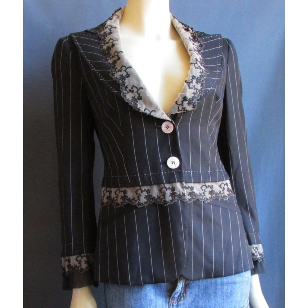 Tomaso Stefanilli Pinstriped Lace Peplum Jacket 6 (42 Italian)